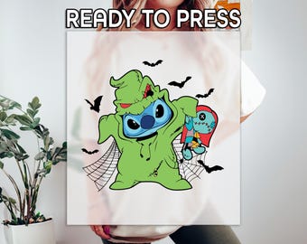 Disney Stitch Halloween DTF Transfer, Spooky Green Outfit Artwork, Watercolor Fall Celebration Design, Gift For Her, Autumn Vibes