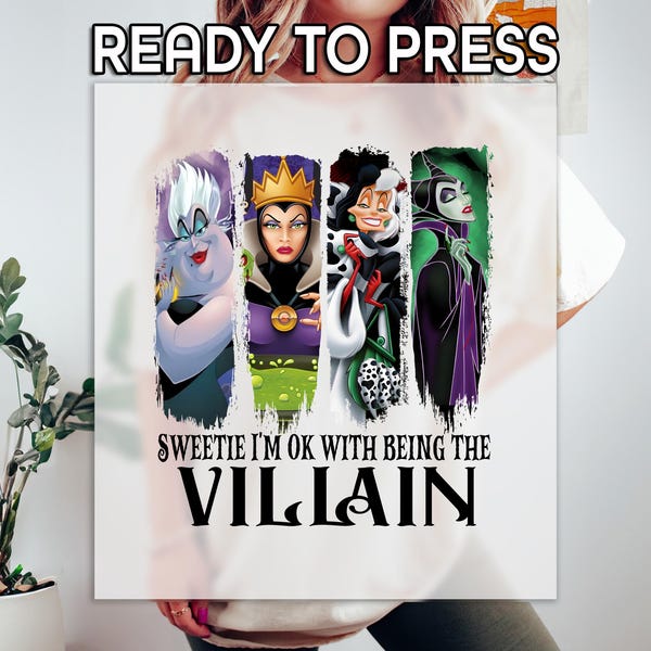 Villain Design DTF Transfer, Disney Evil Queen Ursula Cruella Maleficent, Spooky Halloween Shirt, Retro Dark Style, Gift For Her