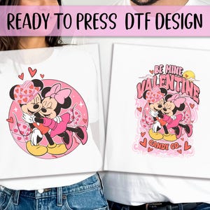 Disney Valentine Ready to Press DTF, Valentine&#39;s Day Print, Heat Press DTF Transfer, Disney Pink Vibes Print, Mickey And Mouse DTF