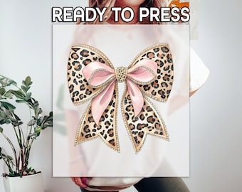 Cheetah Bow DTF, Retro Coquette Print, Heat Press DTF Transfer, Gift For Her Print, Premium DTF Transfer, Pink Leopard Bow Print
