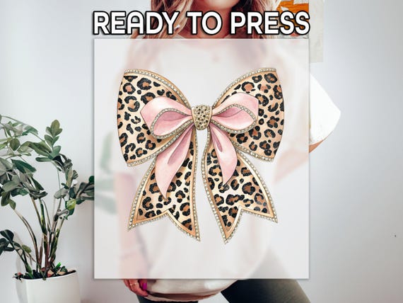 Cheetah Bow DTF, Retro Coquette Print, Heat Press DTF Transfer, Gift For Her Print, Premium DTF Transfer, Pink Leopard Bow Print