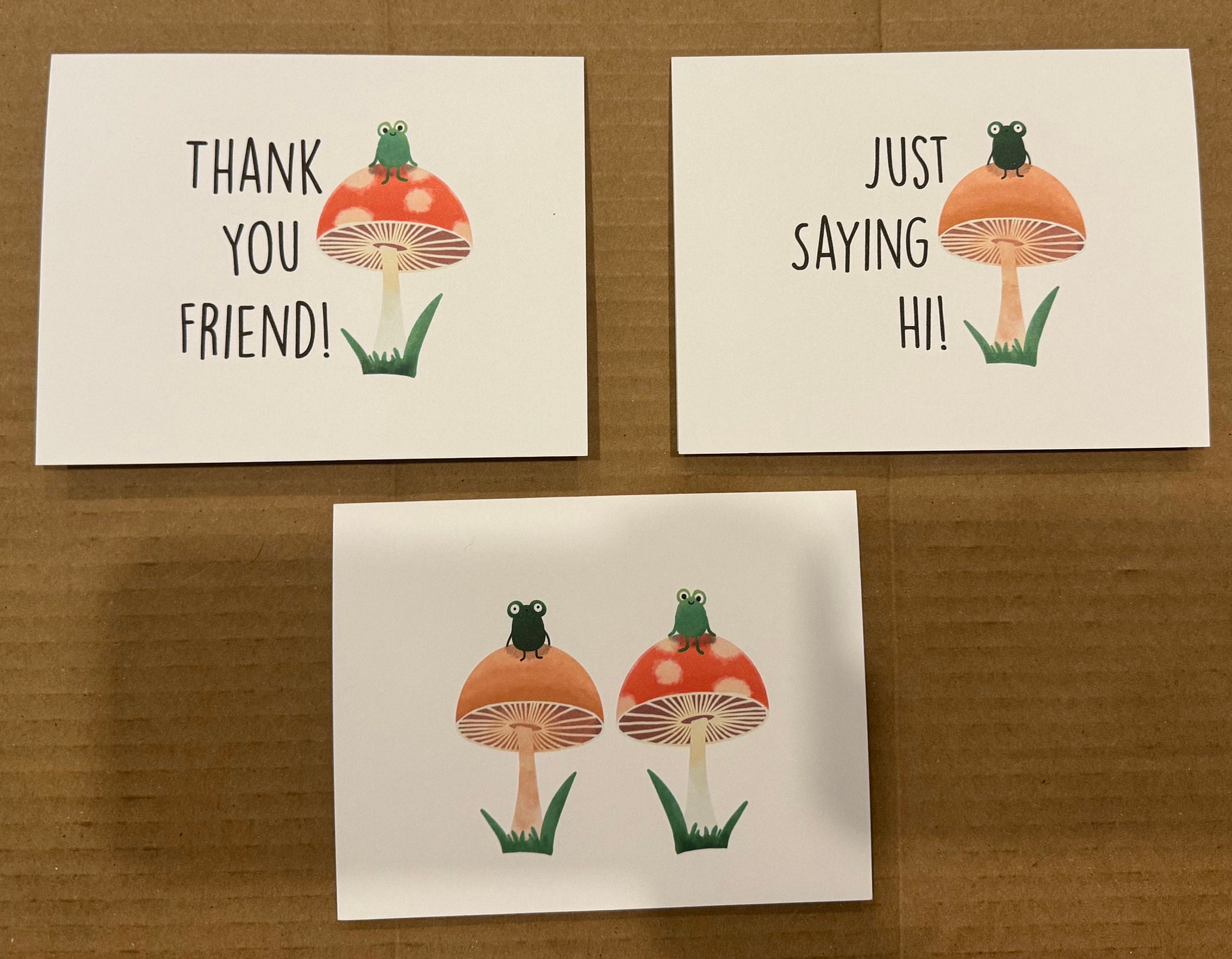 Cottagecore Greeting Cards Frog Friends Frogs on Mushrooms Thank You Card