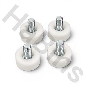May include: A set of four white cylindrical plastic rollers, each featuring a centered, threaded metal bolt extending vertically from the top surface. The components are arranged in a two-by-two grid formation against a plain white background.