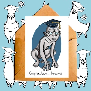 Félicitations, précieuse carte de remise des diplômes amusante inspirée du Seigneur des anneaux. Célébration des diplômés, remise des diplômes.