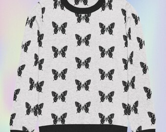 butterfly skull knitted crew neck sweater