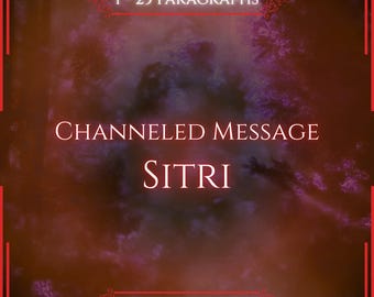 May include: A digital graphic with a dark, hazy, reddish-brown background featuring purple cloud-like textures. The white text reads 1 - 25 PARAGRAPHS, CHANNELED MESSAGE, SITRI, and VITALII'S ORACLE, all framed by a thin red border with decorative corners.