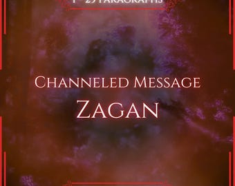 May include: A square digital graphic with a dark, hazy purple and brown background. The text reads 1 - 25 PARAGRAPHS, CHANNELED MESSAGE, ZAGAN, and VITALII'S ORACLE. The design is framed by thin red lines with decorative corner flourishes.
