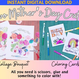 Cartões para colorir e buquê de colagem - Dois artesanatos para o Dia das Mães