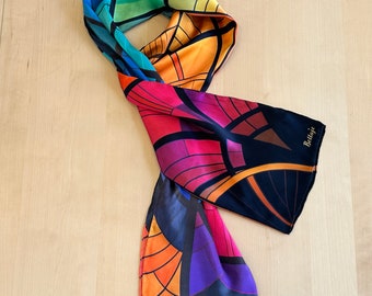 100% Silk Long Scarf - Art Deco (45 X 145 cm, 18 X 59 inches), Silk Bandana, Head Wrap, Gift for her, Gift for him, Mother's Day Gift