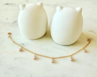 Bracciale con perle rosa d'acqua dolce: catena riempita in oro 14 carati