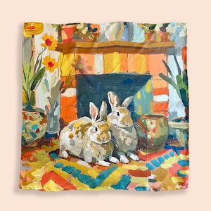 Bunny Silk Scarf, Square Silk Scarves With Bunnies, Rabbit