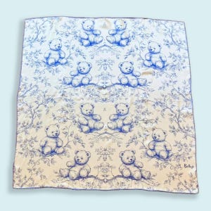 Mulberry Stain Silk Square Scarf: Baby Teddy Bear, Blue Bandana, Hand-Rolled Edges (27x27&quot;/70x70cm)