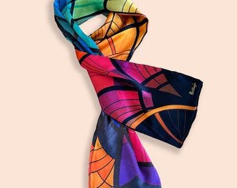 Mulberry Satin Silk Long Scarf: Art Deco, Head Wrap, Hand-Rolled Edges (18x59&#39;&#39;/45x145cm)
