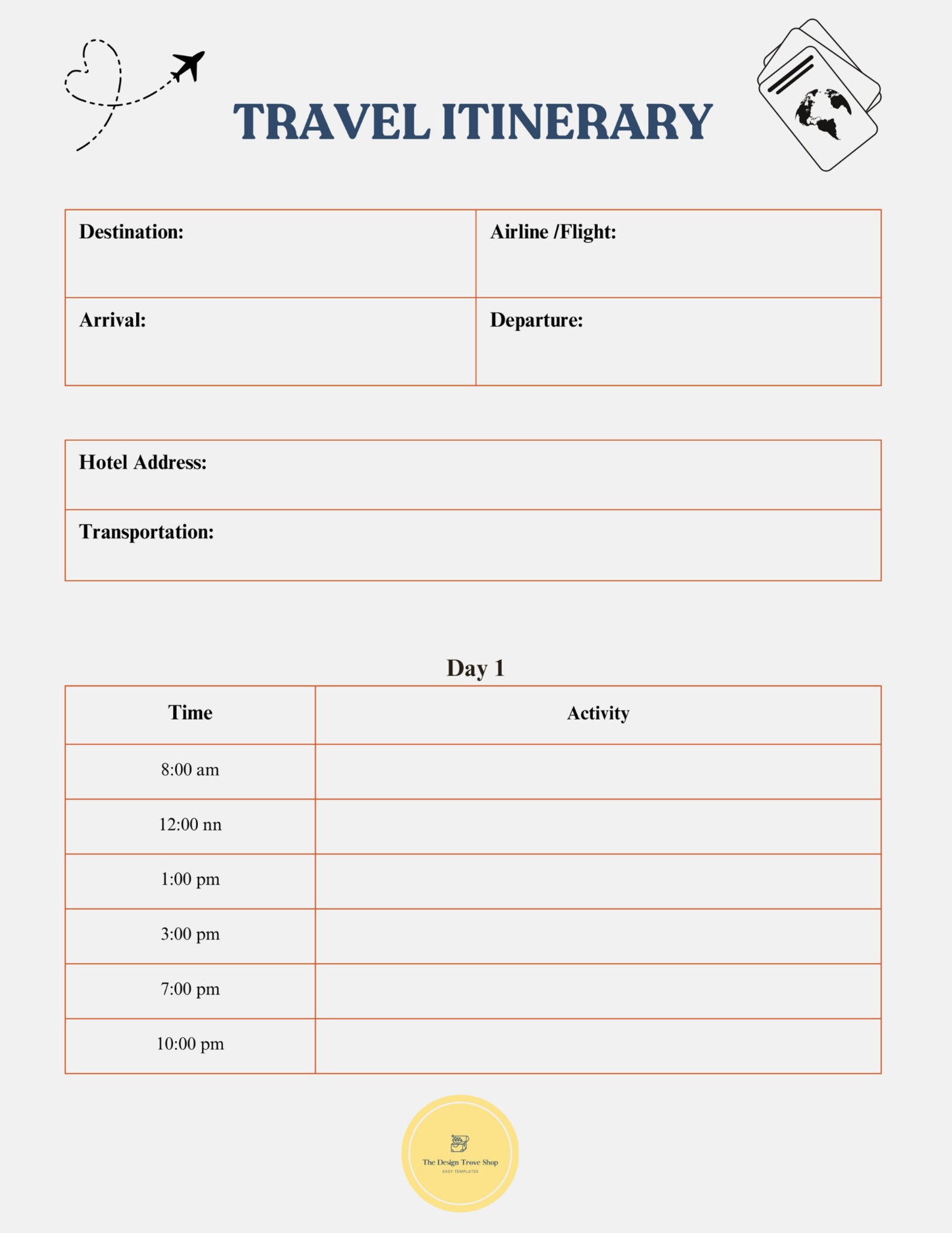 Travel Itineray Template Etsy
