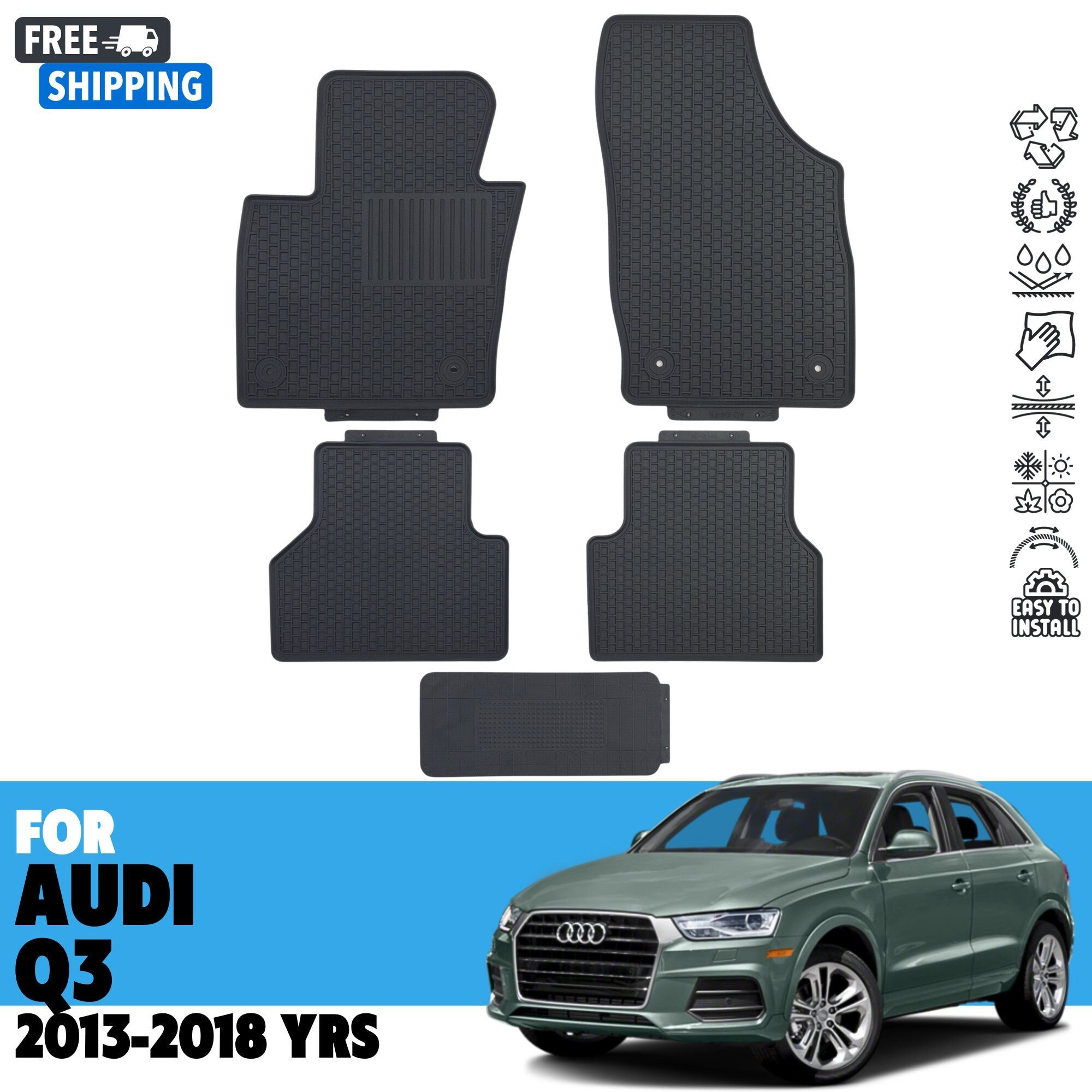 AUDI Q3 2013-2018用フロアマット 全天候型ゴムセット ブラック 滑り