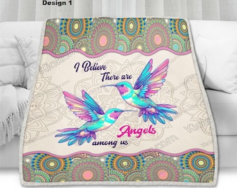 Hummingbird - Angel Among Us Throws Blanket Comfort Warmth Soft Cozy Blanket Fleece Blanket Couch Blanket Reversible Bed