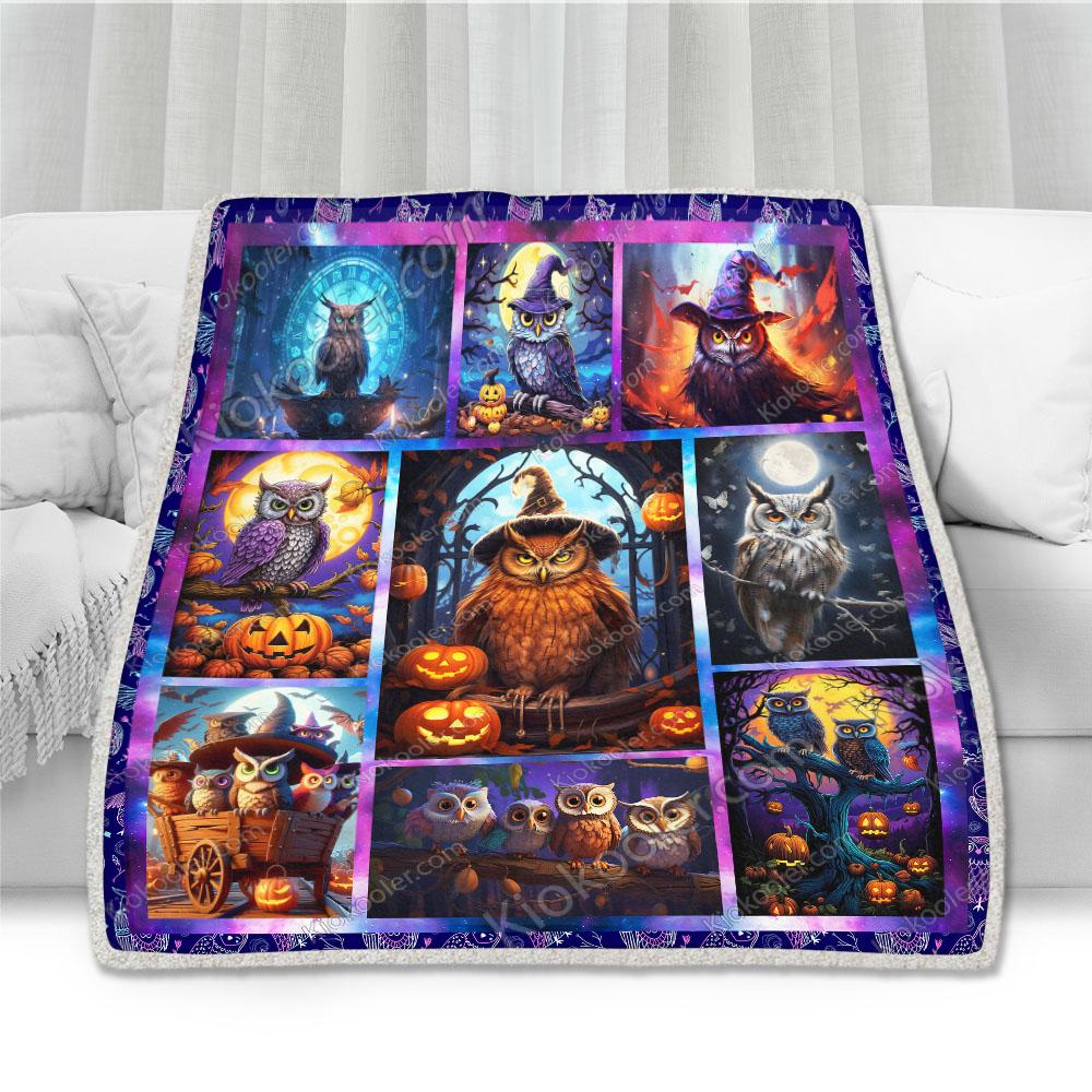 Halloween Owl, Pumpkin, Ghost Bat Cat Throws Blanket Comfort Warmth Soft Cozy Blanket Fleece Blanket