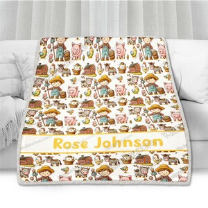 Farm Animals Custom Name Throws Blanket Comfort Soft Cozy Blanket Fleece Blanket Couch Blanket, Blanket Bed, Baby Gift, Sherpa Blanket