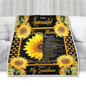 Personalizado para minha mãe cobertor de girassol, cobertor de carta para minha mãe, presente de dia das mães