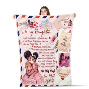 Cobertor de carta para minha filha, cobertor de família, cobertor de filha, cobertor de lã de correio aéreo, cobertor de carta de mãe negra para menina