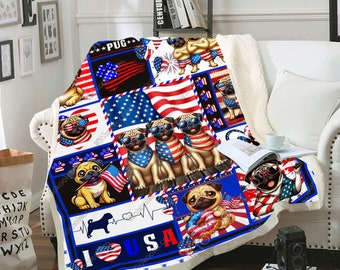 Couverture de carlin patriotique, chaleur et confort, couverture douce et douillette, couverture en polaire, couverture de canapé, jeté de lit réversible, couverture pour télévision, confort attentionné