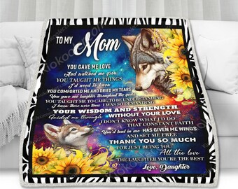 Wolf Sunflower Blanket To My Mom, Wolf Bedroom Ideas, Custom Wolf Gifts,  Birthday Gift For Mom, Mother's Day Gift