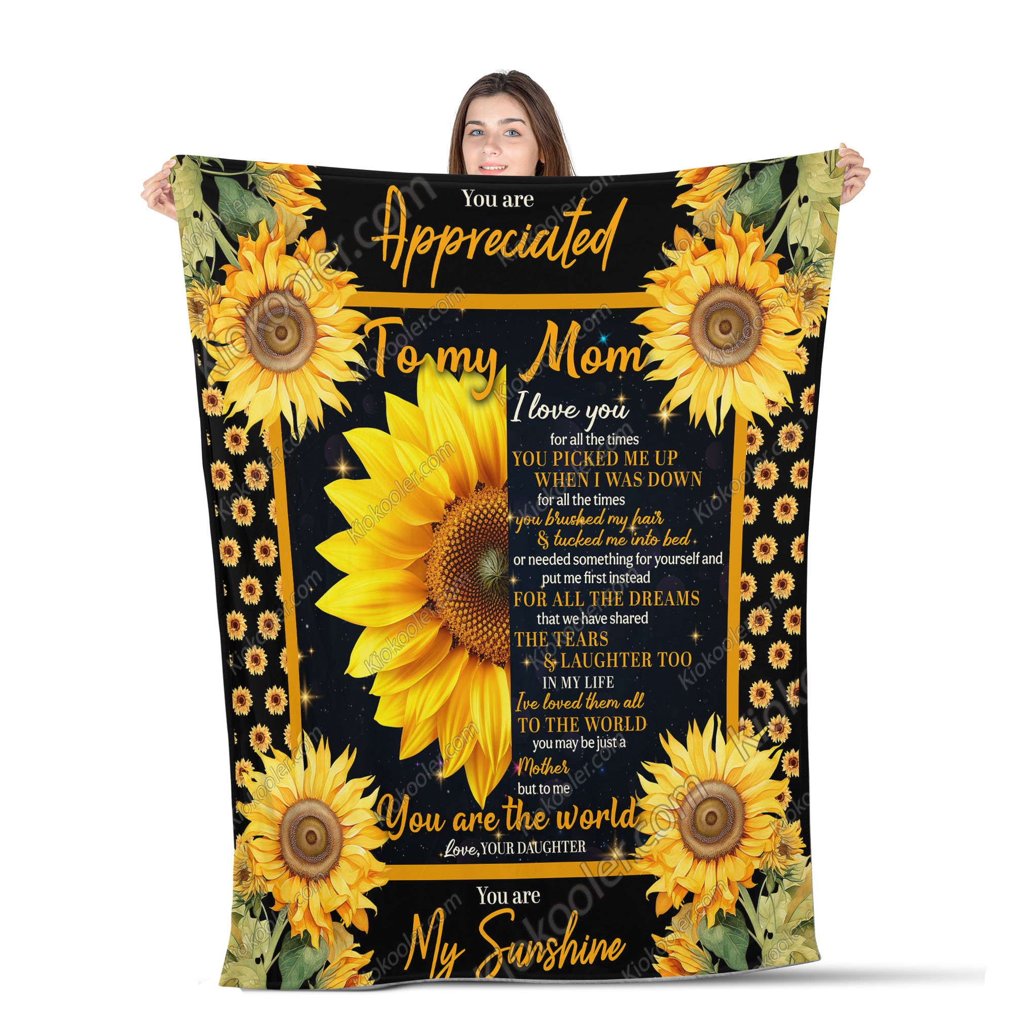 Personalized to My Mom Sunflower Blanket, to My Mom Letter Blanket ...