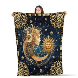 Sun And Moon Mandala Gold All Season Throws Blanket Comfort Warmth Soft Cozy Blanket Fleece Blanket Couch Blanket Reversible Bed Throw TV