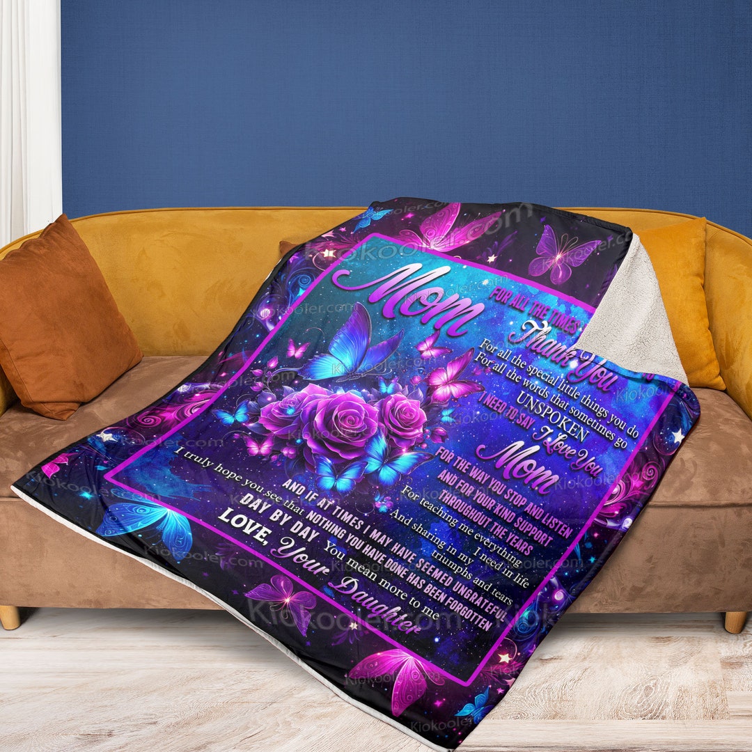 I Love You Mom Blanket, Colorful Rose Butterfly Gift to My Mom ...