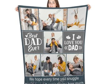 Gifts for Dad Black Blue Custom Photo Blanket,Fleece Blanket, Throws Blanket Soft Cozy Blanket Fleece Blanket Couch Blanket, Gift for Family