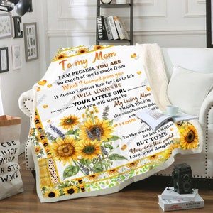 Cobertor de Dia das Mães, Presente para a Mãe, Carta da Filha para a Mãe, Cobertor, Presente de Aniversário para Ela, Cobertor com Padrão de Girassol