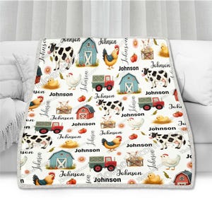 Farm Animals Custom Name Throws Blanket Comfort Soft Cozy Blanket Fleece Blanket Couch Blanket, Blanket Bed, Baby Gift, Sherpa Blanket