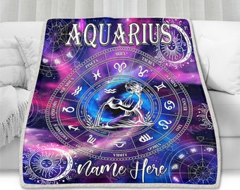 Personalized Zodiac Name Blanket: Aries Taurus Gemini Cancer Leo Virgo Libra Scorpio Sagittarius Capricorn Aquarius Pisces