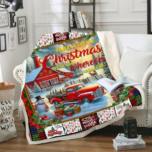 Christmas Blanket, Christmas Cozy Blanket, Truck Christmas Blanket, The Xmas Blanket For Couch Sofa, Merry Christmas Red Truck