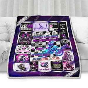 Motocross Girl Sofa, Dirt Bike Throw Blanket, Cozy Blanket, Sherpa Blanket, Fleece Blanket Couch Blanket  Dirt Bike Gifts, Motocross Gifts