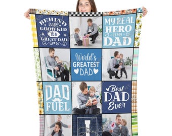Dad Custom Photo Blanket, Fleece Blanket, Throws Blanket Comfort Warmth Soft Cozy Blanket Fleece Blanket Couch Blanket, Gift for Family