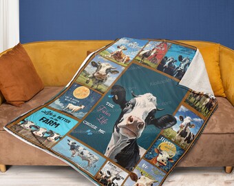 The Farm Life Chose Me Cow All Season Throws Blanket Comfort Warmth Soft Cozy Blanket Fleece Blanket Couch Blanket Reversible Bed Throw TV