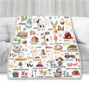 Tiere auf dem Bauernhof Alphabet wirft Decke Komfort weiche, kuschelige Decke Fleecedecke Couchdecke, Decke Bett, Babygeschenk, Sherpa-Decke