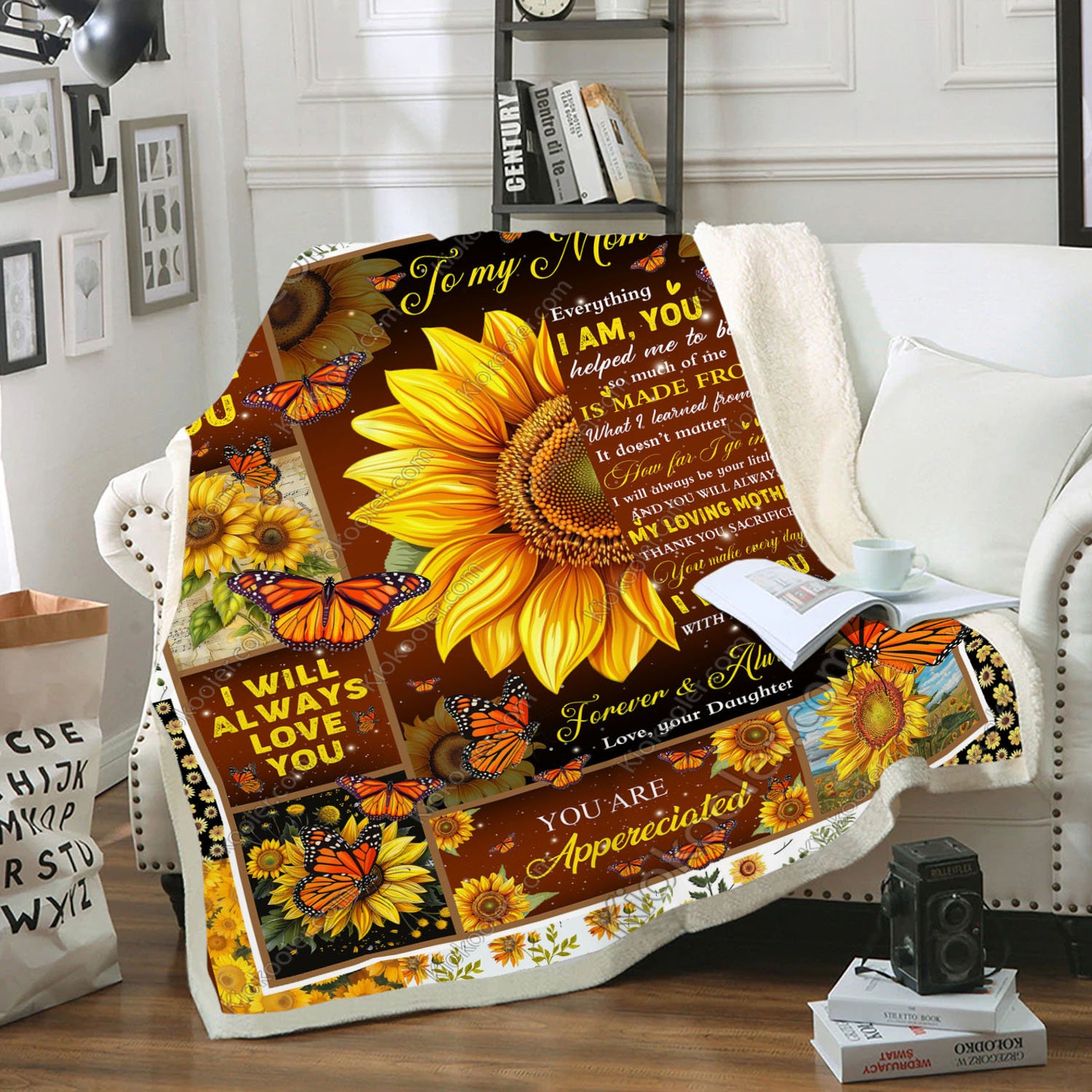 Personalized to My Mom Sunflower Blanket, to My Mom Letter Blanket ...