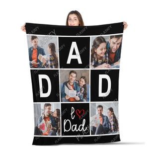 Dad I Heart Dad Custom Photo Blanket, Fleece Blanket, Throws Blanket Comfort Soft Cozy Blanket Fleece Blanket Couch Blanket, Gift for Family