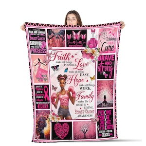 Bröstcancermedvetenhet Svart kvinna 1 Helårsfilt Komfort Värme Mjuk Mysig Filt Fleecefilt Sofffilt Vändbar Säng