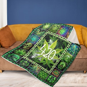 Cannabis Blanket, 420 Blanket, Weed Lover Quilt, Skull Weed Quilt
