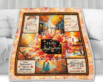 Hello Autumn, Autumn Home Decor Fall Gift Throws Blanket Comfort Warmth Soft Cozy Blanket Fleece Blanket, Sherpa Blanket, Autumn Blanket