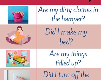 Printable Clean up routine checklist for kids, "Before leaving my bedroom" directions