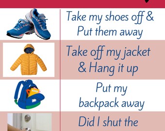 Printable Clean up routine checklist for kids, "When I get into the house" directions