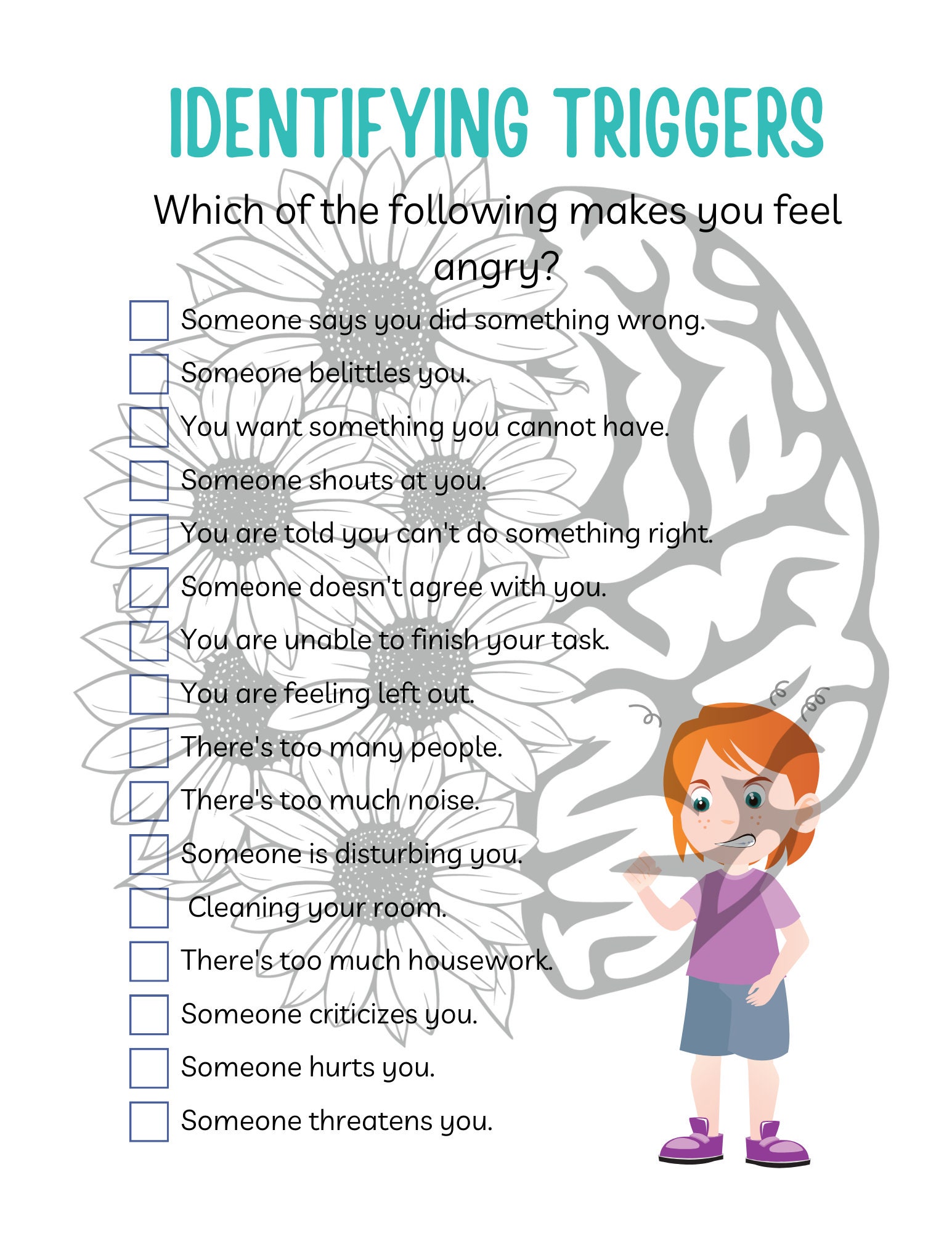 Anger Triggers Worksheet Etsy