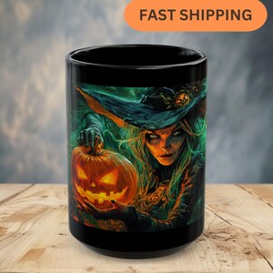Witch Coffee Mug Spooky Pumpkin Halloween Mug Trick or Treat Custom Mug Birthday Gift Pumpkin Mug Gift Coffee Tea Lovers Gift (11oz, 15oz)
