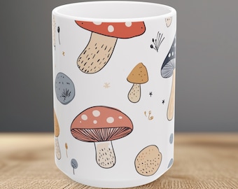 Mushroom Ceramic Coffee Mug, Vintage Hippie Kitchen Decor (11oz/15oz)