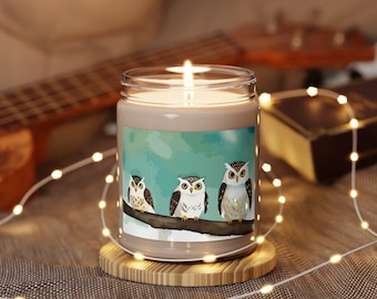Owls Mother's Day Candle, gift idea for mom Mama owl and owlets water color painting candle Scented Soy Candle, 9oz