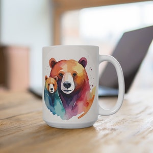 Mother&#39;s day gift mug Beautiful Watercolor Mug 15oz Gift for Mama Bear animal gift coffee tea cup ceramic with design